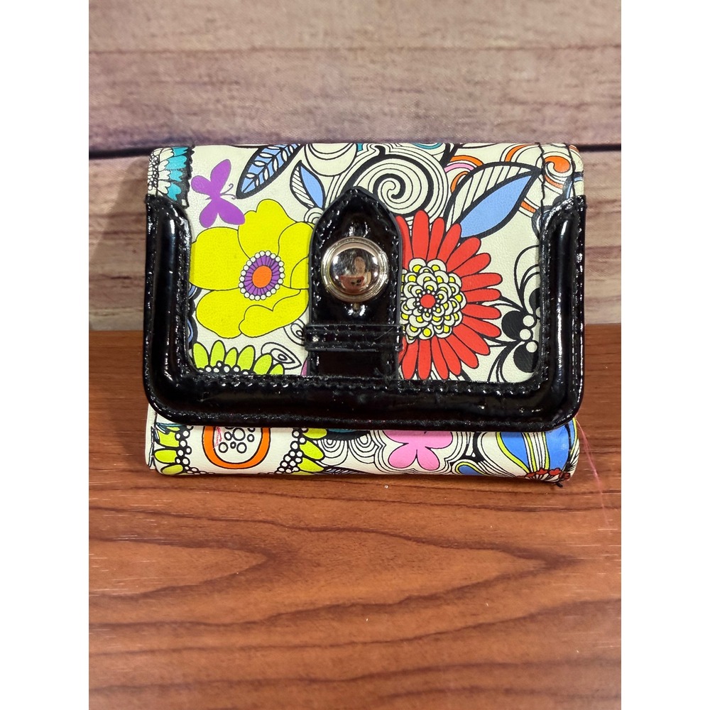 RGA Accessories Floral Trifold Wallet Pink Interior Patent Trim A08530SK